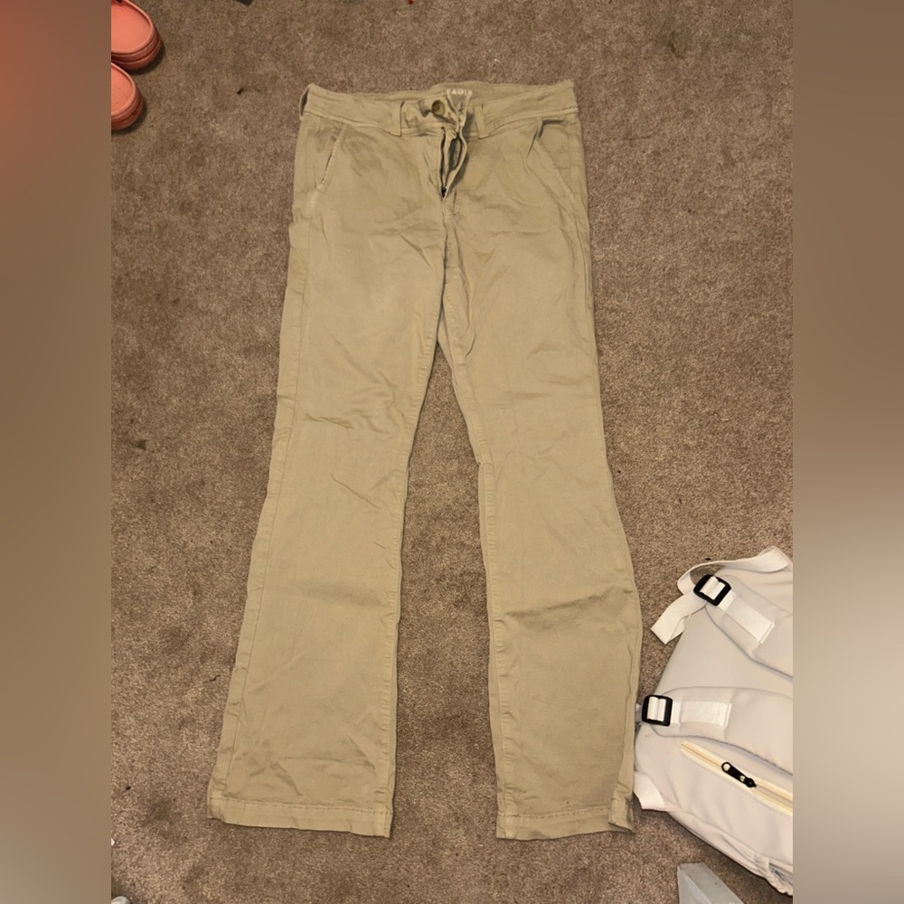 khaki kick boot jeans